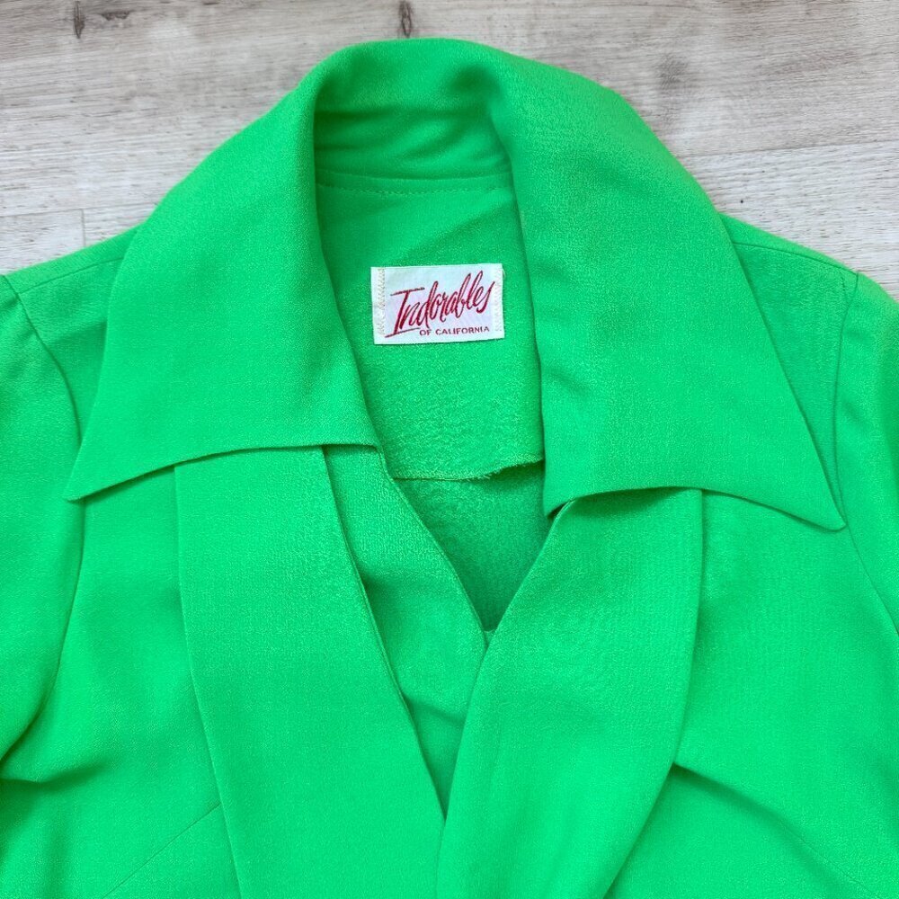 Vintage Indorables of California 60s Pants Suit Set Bright Green Retro Medium - Picture 6 of 14